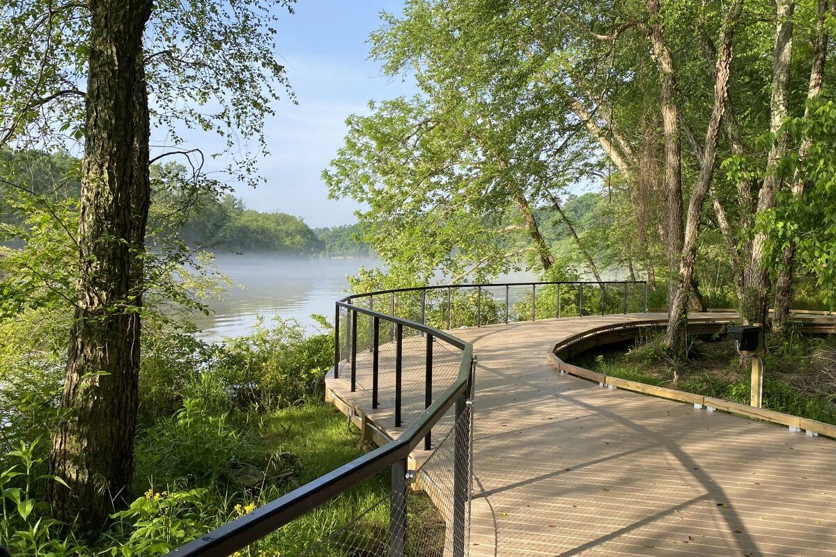 walking path in woods along river
